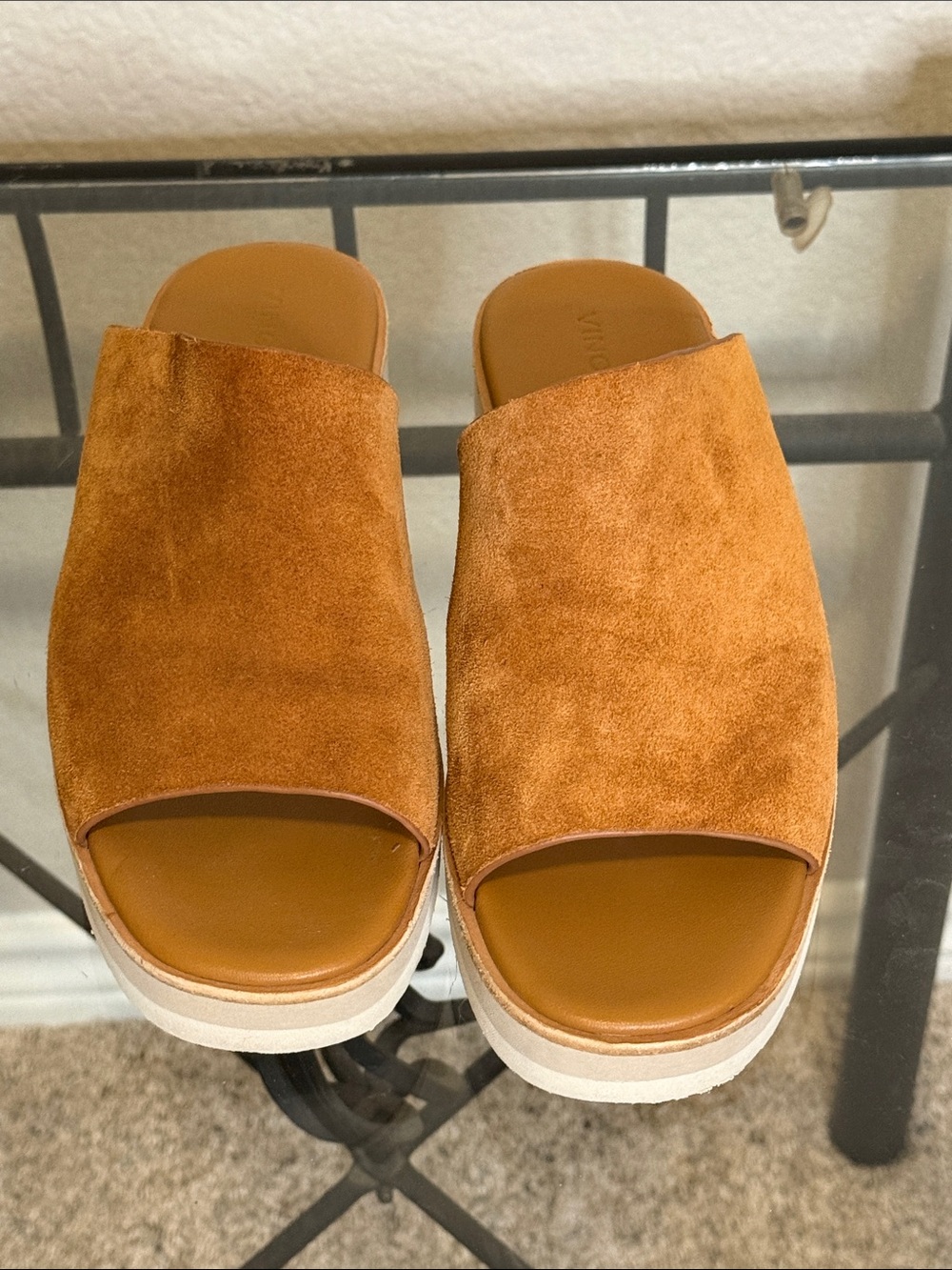 Vince Suede Wedge Slide Sandals in Cognac/Tan Size 7